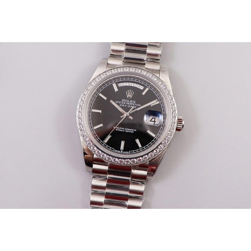 Rolex Day-Date 40mm 228239 EWF Best Edtion Diamond Bezel SS Black Dial President Bracelet A3255 Rolex Day-Date 40mm 228239 EWF Best Edtion Diamond Bezel SS Black Dial President Bracelet A3255