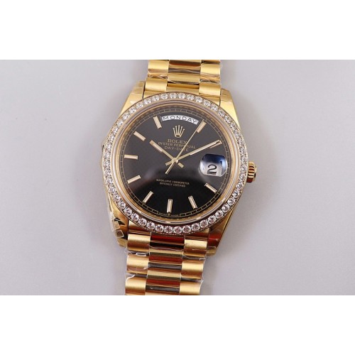 Rolex Day-Date 40mm 228239 EWF Best Edtion YG Diamond Bezel Black Dial President Bracelet A3255 Rolex Day-Date 40mm 228239 EWF Best Edtion YG Diamond Bezel Black Dial President Bracelet A3255