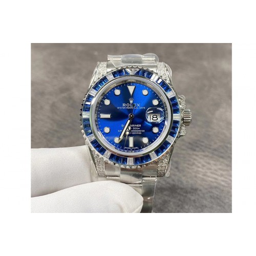 Rolex Submariner Blue Diamonds Bezel SS GSF Best Edition Blue Dial on SS Bracelet A2824