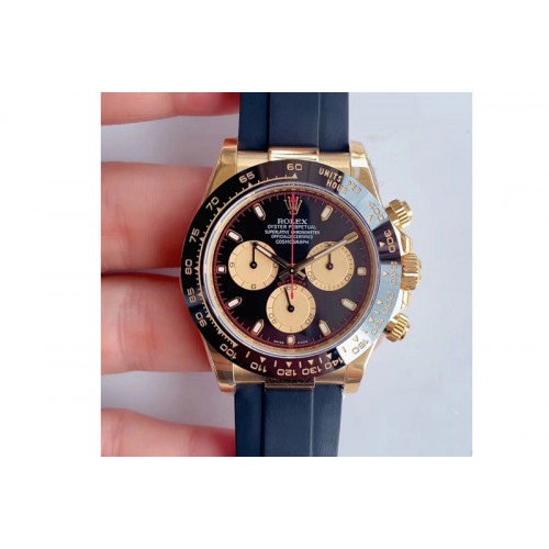 Rolex Daytona 116518 Paul Newman Noob 1:1 Best Edition YG Plated 904L SS Case Black/Gold Dial on Black Rubber Strap SA4130 V3 (F