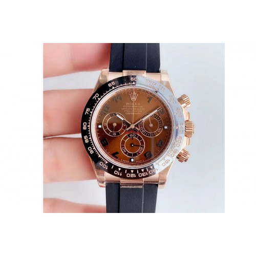 Rolex Daytona 116515 Noob 1:1 Best Edition Chocolate Dial on Black Rubber Strap SA4130 (Free Extra Strap) V3