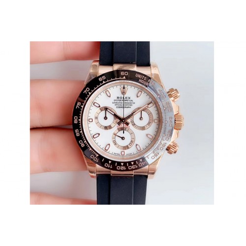 Rolex Daytona 116515 Noob 1:1 Best Edition White Dial on Black Rubber Strap SA4130 (Free Extra Strap) V3