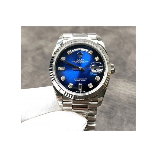 Rolex Day Date 36 128239 GMF 1:1 Best Edition 904L Steel Blue Dial Diamonds Markers on Bracelet A2836