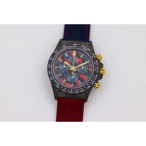 Rolex Daytona DIW Carbon OMF Best Edition Blue/Red Dial on Blue/Red Nylon Strap A4130