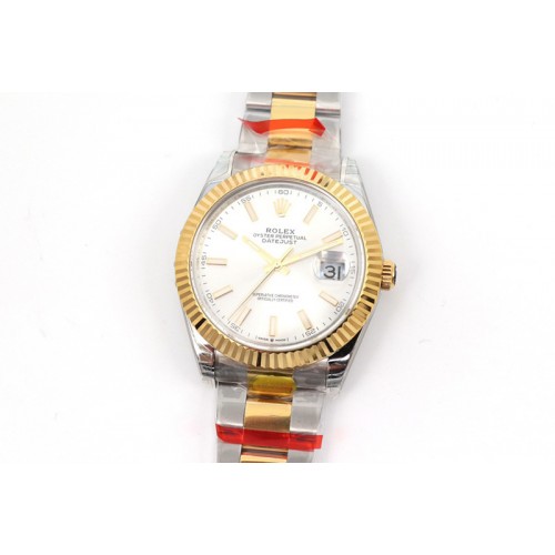 Rolex DateJust 41 126334 SS/YG TW 1:1 Best Edition White Dial Stick Markers on Oyster Bracelet A3235 Clone