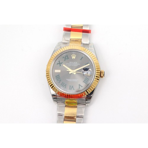 Rolex DateJust 41 126334 SS/YG TW 1:1 Best Edition Gray Dial Green Roman Markers on Oyster Bracelet A3235 Clone