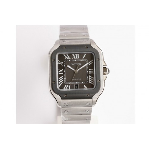 Santos de Cartier 40mm SS GF 1:1 Best Edition Black Dial on SS SmartLinks Bracelet MIYOTA 9015 V2 (Free Leather)