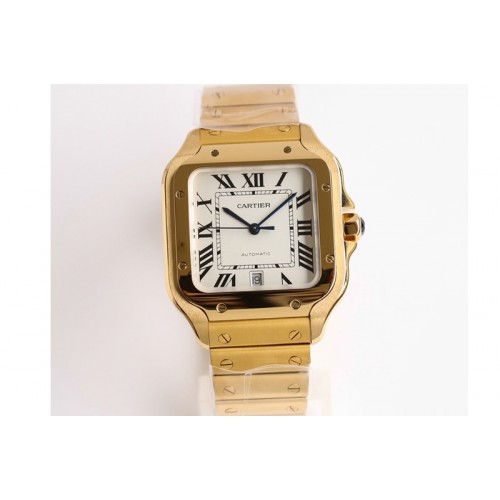 Santos de Cartier 40mm YG GF 1:1 Best Edition White Dial on YG SmartLinks Bracelet MIYOTA 9015 V2 (Free Leather)