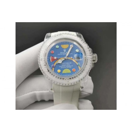 Rolex Submariner Phantomlab Transparent KZF Best Edition Blue Fruit Dial on White Rubber Strap VR3135