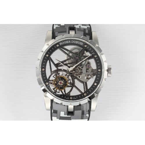 Roger Dubuis Excalibur Sports Tourbillon Titanium BBR Best Edition Skeleton Dial on Gray Rubber Strap