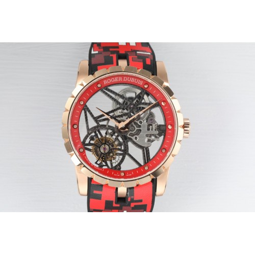 Roger Dubuis Excalibur Rddbex0392 RG BBR Best Edition Skeleton Dial on Red Rubber Strap A2136 Tourbillon