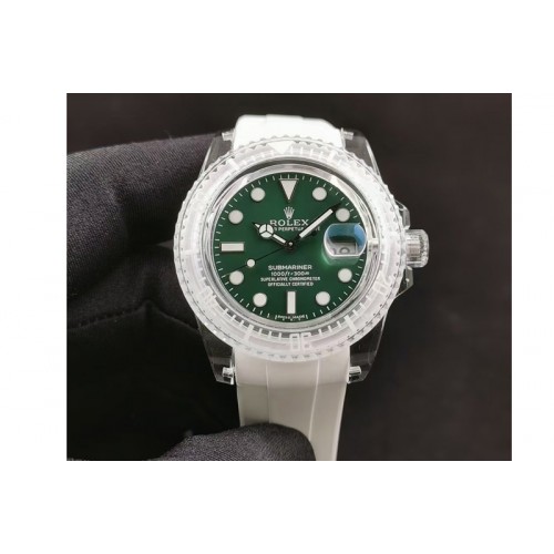 Rolex Submariner Phantomlab Transparent 5GF Best Edition Green Dial on White Rubber Strap VR3135 Rolex Submariner Phantomlab Transparent 5GF Best Edition Green Dial on White Rubber Strap VR3135