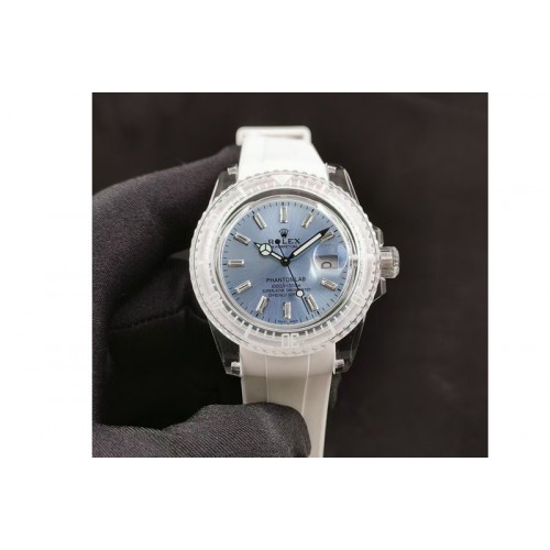 Rolex Submariner Phantomlab Transparent 5GF Best Edition Blue Dial on White Rubber Strap VR3135