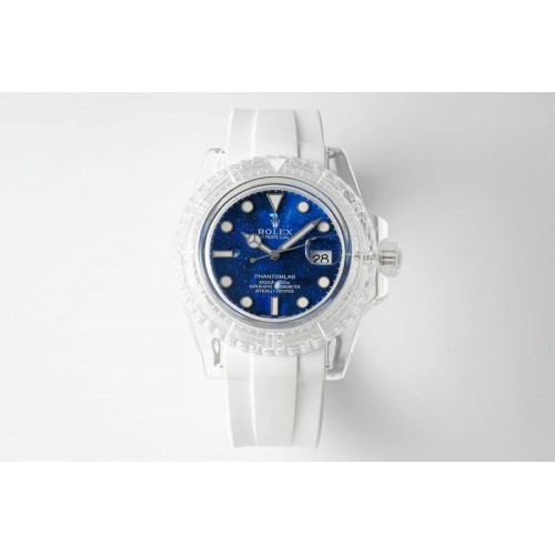Rolex Submariner Phantomlab Transparent KZF Best Edition Deep Blue Dial on White Rubber Strap VR3135