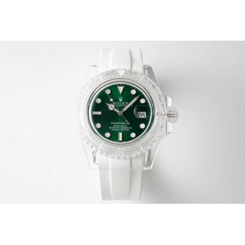 Rolex Submariner Phantomlab Transparent KZF Best Edition Green Dial on White Rubber Strap VR3135