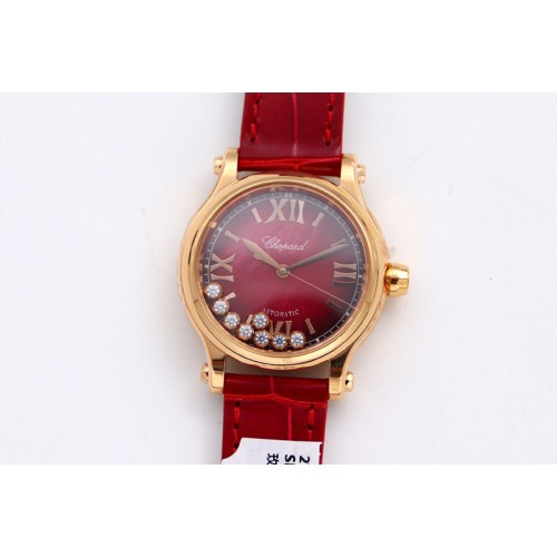 Chopard Happy Sport Automatic RG 36mm ZF Best Edtion Red Mop Dial on Red Leather Strap Miyota 9015