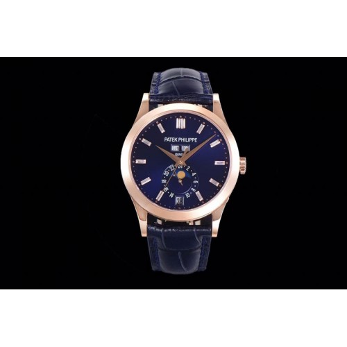 Patek Philippe Annual Calendar Complications 5396 RG GRF Best Edition Blue dial T Crystal Markers on Blue leather strap A324