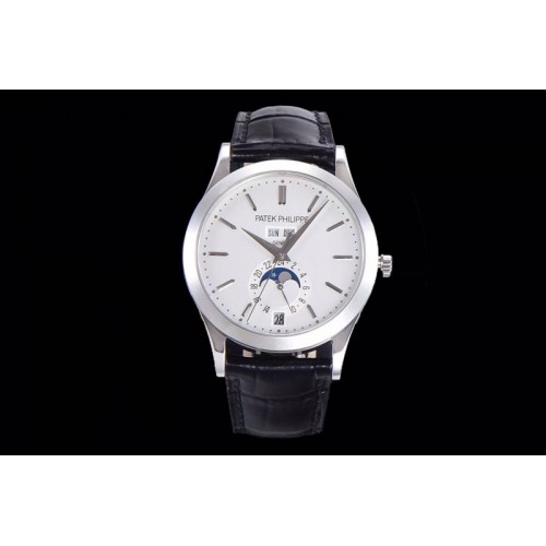 Patek Philippe Annual Calendar Complications 5396 SS GRF Best Edition White Dial Sticks Markers on Black leather s