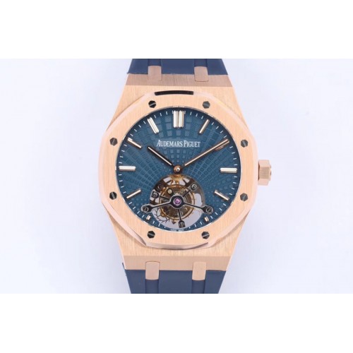 Audemars Piguet Royal Oak SS Tourbillon R8F Blue Sunburst Tapisserie Dial on Rubber band
