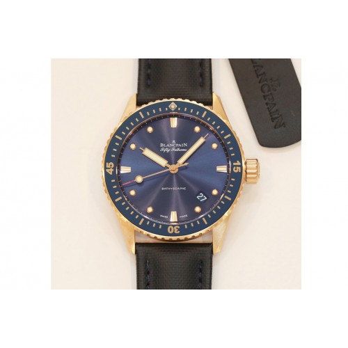 Blancpain Fifty Fathoms Bathyscaphe RG GF 1:1 Best Edition Blue Dial on Blue Sail-Canvas Strap A1315