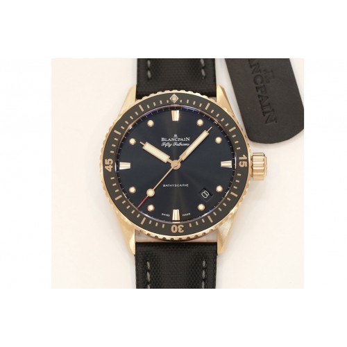 Blancpain Fifty Fathoms Bathyscaphe RG GF 1:1 Best Edition Black Dial on Black Sail-Canvas Strap A1315