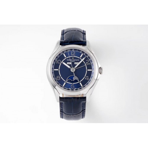 Vacheron Constantin Fiftysix Complete Calendar SS 40mm ZF 1:1 Best Edition Blue Dial on Blue Leather Strap A2460