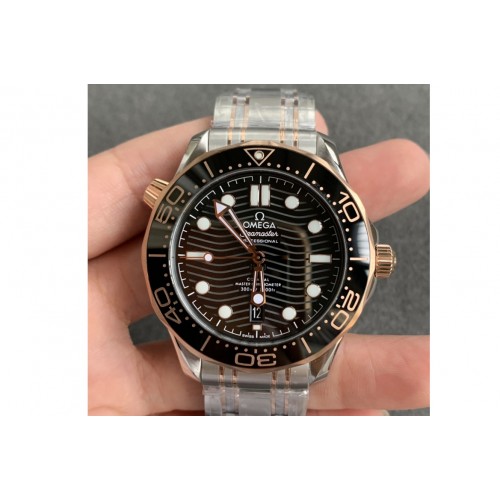 Omega Seamaster Diver 300M SS/RG ORF 1:1 Best Edition Black Ceramic Black Dial on SS Bracelet A8800