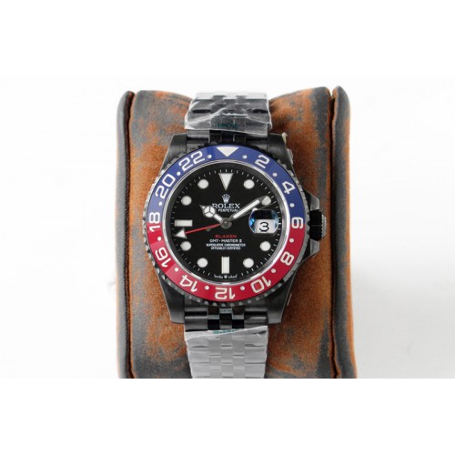 Rolex GMT Master II Red/Blue Ceramic DLC GSF Best Edition Black Dial on DLC Jubilee Bracelet A3186