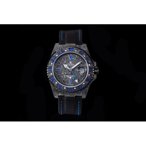 Rolex GMT DIW Carbon OMF Best Edition Black/Blue Black Dial on Black Nylon Strap SA3186 CHS