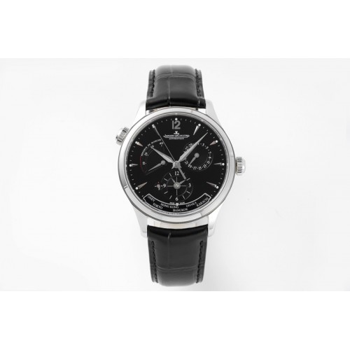 Jaeger-LeCoultre Master Geographic Real PR SS ZF 1:1 Best Edition Black Dial on Black Leather Strap A939