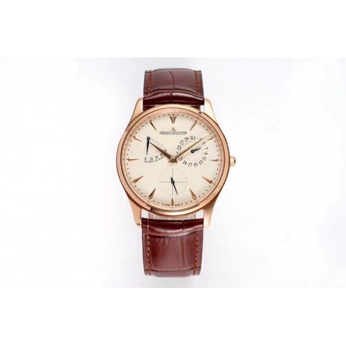 Jaeger-LeCoultre Master Ultra Thin R�serve de Marche RG ZF 1:1 Best Edition White Dial on Brown Leather Strap SA938 V3