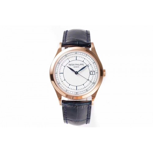 Patek Philippe Calatrava 5296R RG ZF 1:1 Best Edition White Dial Blue Hands on Blue Leather Strap 324CS (Free box)
