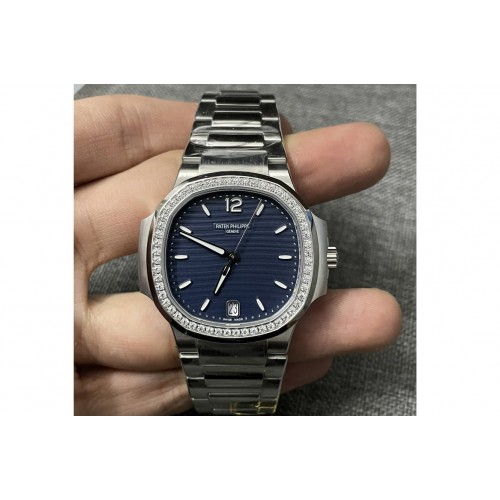 Patek Philippe Nautilus 7118 Ladies 3KF 1:1 Best Edition Gray Dial Diamonds Bezel on SS Bracelet A324 Super Clone