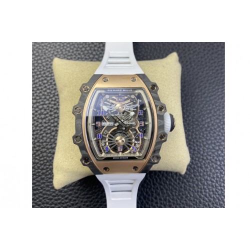 Richard Mille RM21-01 RG Tourbillon RMF Best Edition Skeleton Dial on White Rubber Strap
