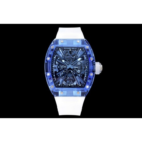 Richard Mille  RM012 Blue Transparent Tourbillon RMF Best Edition Skeleton Dial on White Rubber Strap