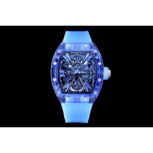 Richard Mille  RM012 Blue Transparent Tourbillon RMF Best Edition Skeleton Dial on Blue Rubber Strap