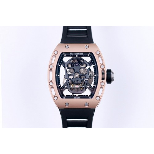 Richard Mille RM052 Skull RG Real Tourbillon 3KF 1:1 Best Edition Skull Dial on Black Rubber Strap Richard Mille RM052 Skull RG Real Tourbillon 3KF 1:1 Best Edition Skull Dial on Black Rubber Strap