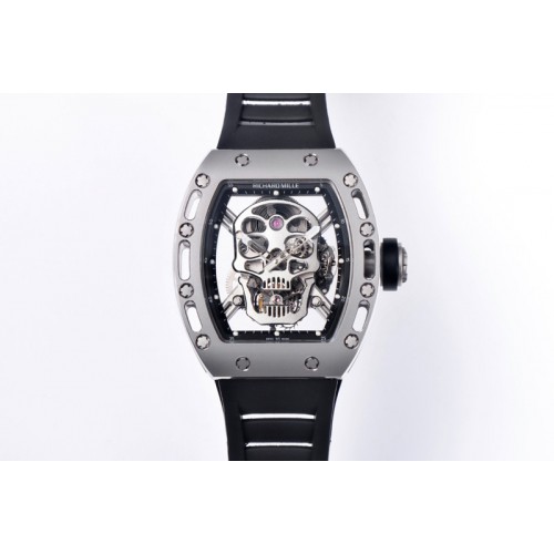 Richard Mille RM052 Skull Titanium Real Tourbillon 3KF 1:1 Best Edition Skull Dial on Black Rubber Strap