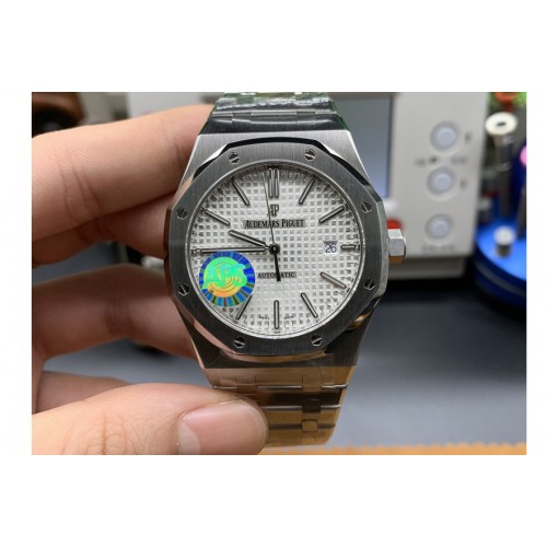 Audemars Piguet Royal Oak 41mm 15400 SS APSF 1:1 Best Edition White Textured Dial on SS Bracelet A3120 Super Clone