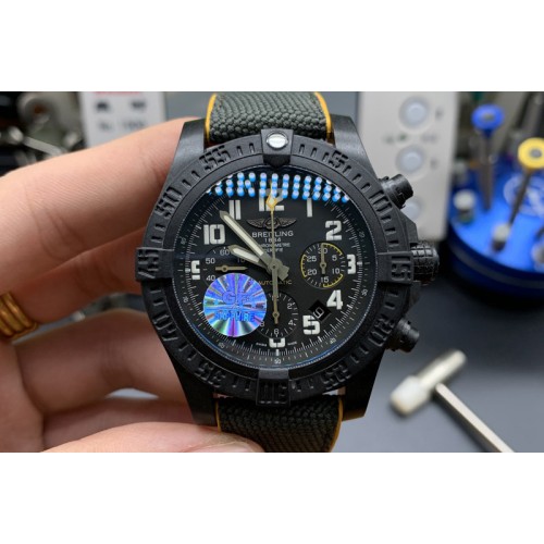Breitling Avenger Bandit DLC GF 1:1 Best Edition Black Dial on Black Nylon Strap A7750