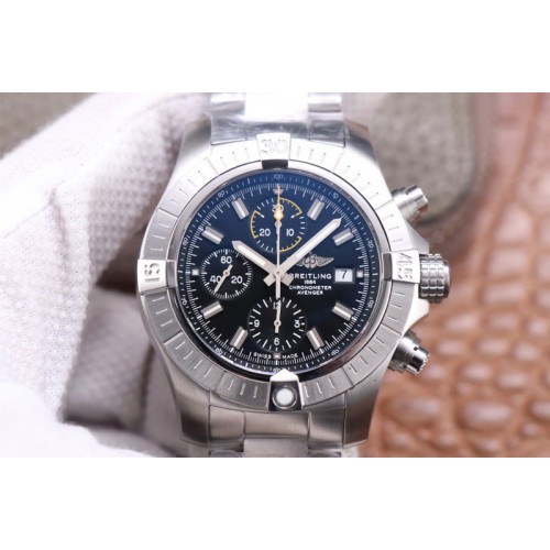Breitling Avenger Chrono SS TF 1:1 Best Edition Black Dial on SS Bracelet A7750