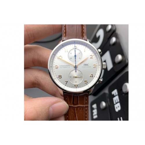 IWC Portuguese Chrono IW371604 ZF 1:1 Best Edition White Dial on Brown Leather Strap A69355 IWC Portuguese Chrono IW371604 ZF 1:1 Best Edition White Dial on Brown Leather Strap A69355