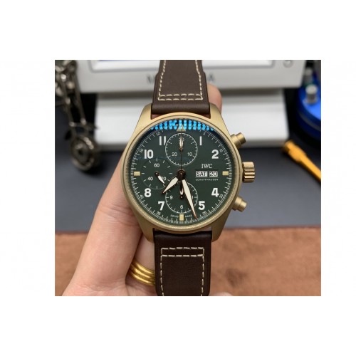 IWC Pilot Chrono Spitfire IW387902 Bronze ZF 1:1 Best Edition Green Dial on Brown Leather Strap A7750