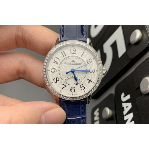 Jaeger-LeCoultre Rendez-Vous Night & Day SS ZF 1:1 Best Edition White Textured Dial Diamonds Bezel on Black Leather Strap A898