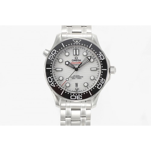 Omega 2018 Seamaster Diver 300M VSF 1:1 Best Edition Black Ceramic White Dial on SS Bracelet A8800 V2 (Black Balance Wheel)