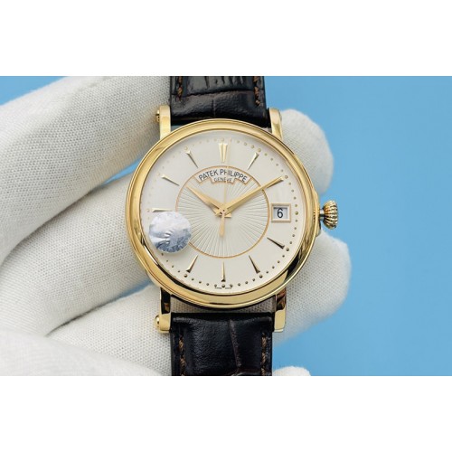 Patek Philippe Calatrava 5153 YG ZF 1:1 Best Edition White Dial on Brown Leather Strap A324CS
