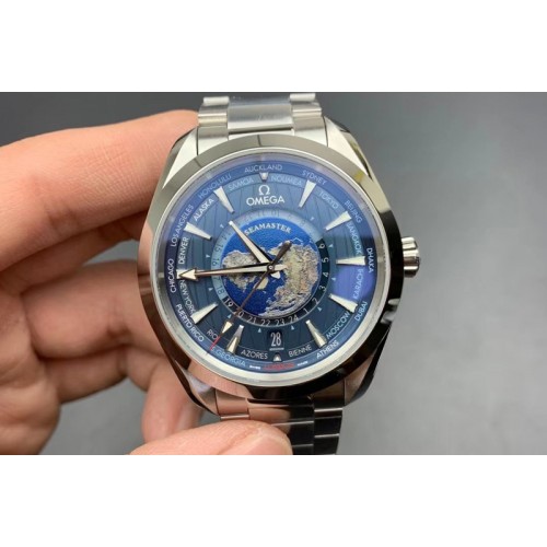 Omega Aqua Terra Worldtimer VSF 1:1 Best Edition Blue Dial on SS Bracelet A8938 Super Clone