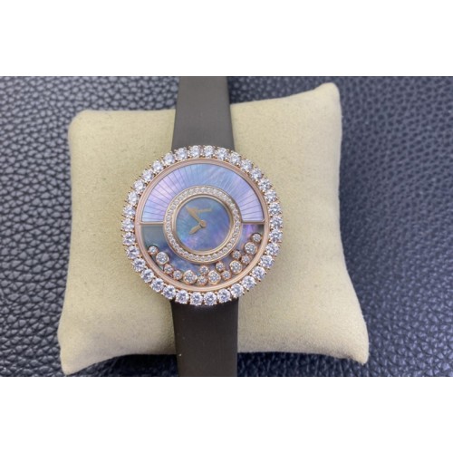 Chopard Happy Sport Diamonds RG TF Best Edition Blue MOP Dial on White Leather Strap Swiss Quartz