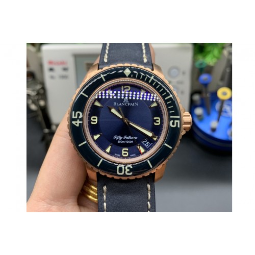 Blancpain Fifty Fathoms RG Bright Blue ZF 1:1 Best Edition on Blue Leather Strap A1315