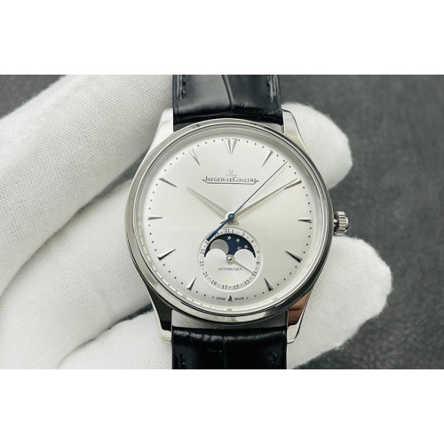 Jaeger-LeCoultre Master Ultra Thin Moon 1368420 SS ZF 1:1 Best Edition White Dial on Black Leather Strap A925
